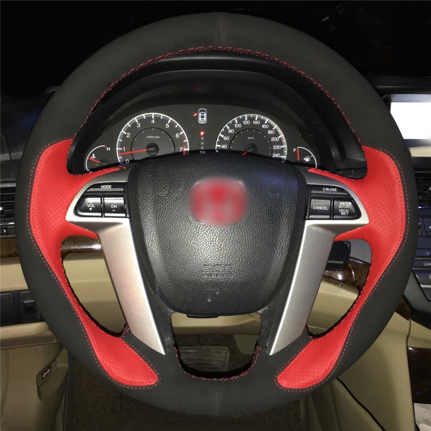Прошитый вручную черный замшевый красный кожаный автомобильный чехол на руль для Honda Accord 8 2008-2012 Odyssey 2011- Crosstour 2012