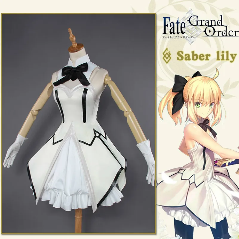 Cos Fate/Grand Order Saber Lily Cosplay Costume FGO Cosplay White Dress