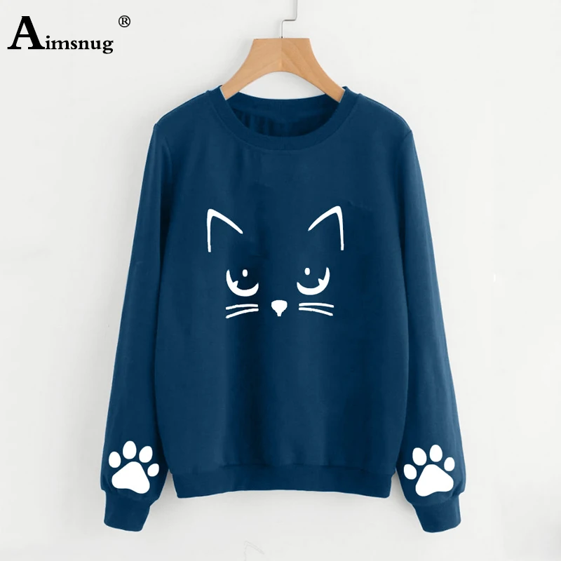 2019 Women Sweatshirts Ladies Causal Letter kitty Printed Hooded Sweatshirt Long Sleeve Pullover Tops Sudadera Mujer Pullover