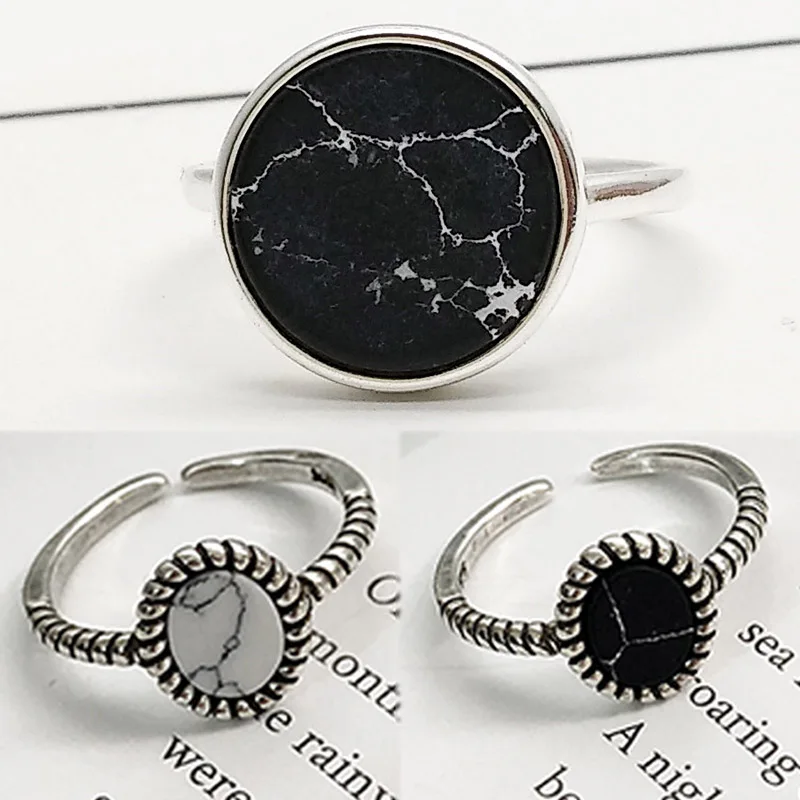 

Sale Geometric Round Square Big Finger Ring Boho Ethnic Women Black White Imitation marble Ring