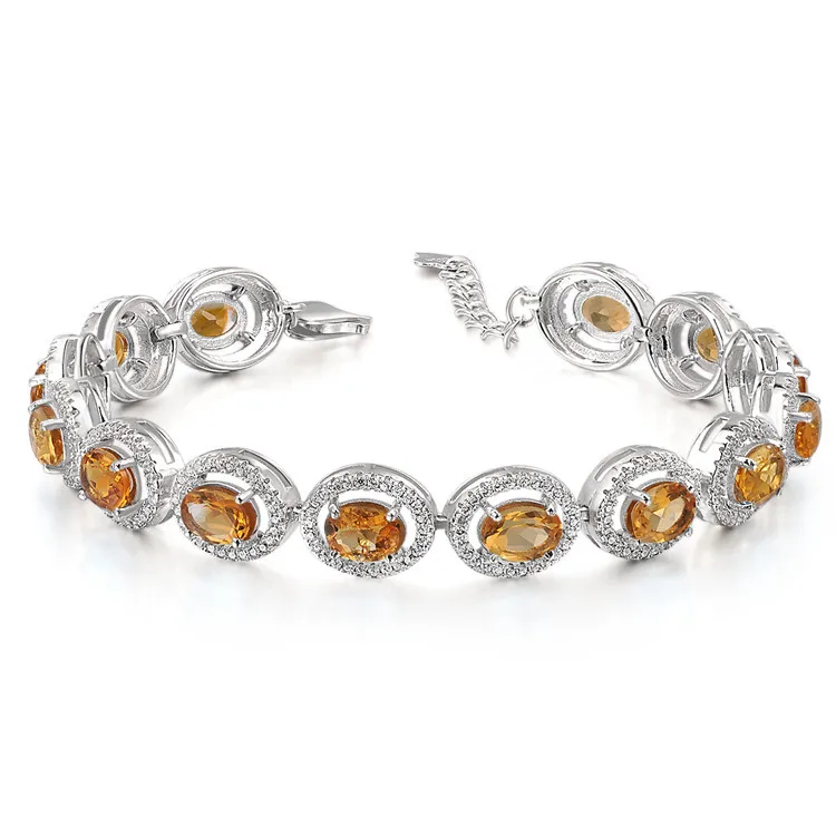 Natural Citrine 925 Sterling Silver beautiful link bracelets Women's