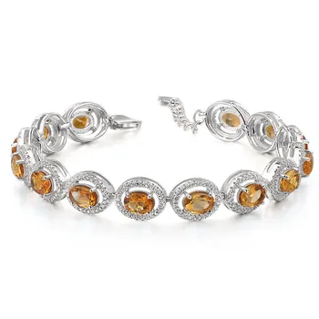 

Natural Citrine 925 Sterling Silver beautiful link bracelets Women's Girl birthday gift Birthstone Yellow crystal Fine jewelry