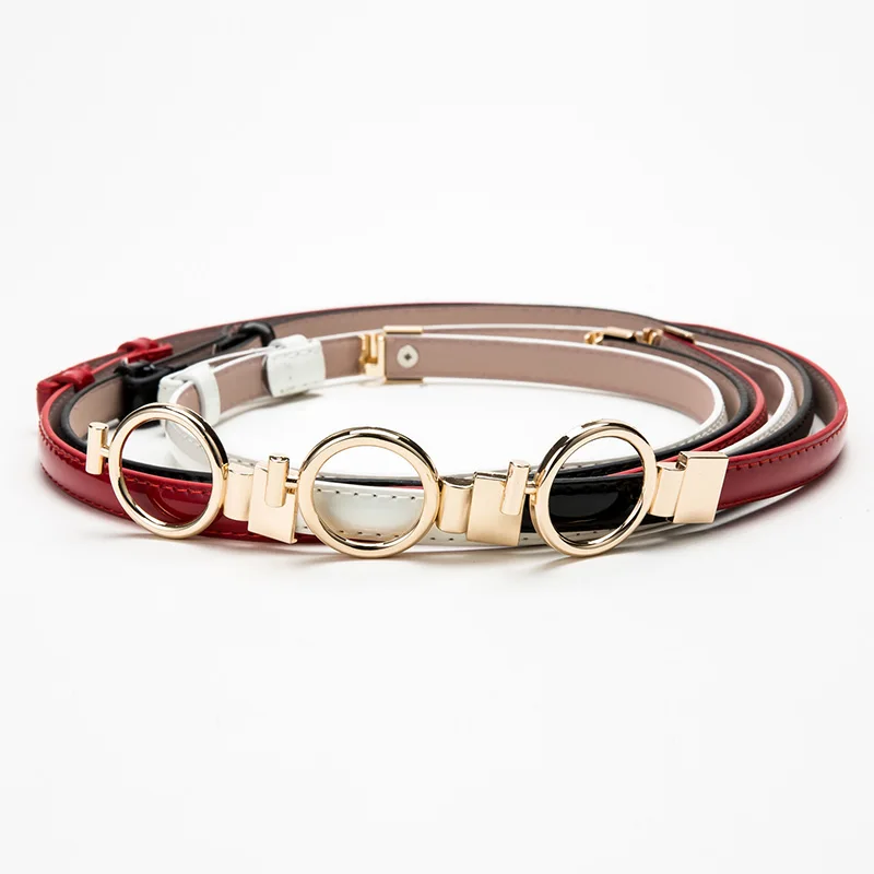 Дизайнерский тонкий кожаный пояс белого, черного и красного цвета, пояс на талии, Женский винтажный ремень с пряжкой в виде цветка розы для женского платья - Цвет: Style3 Red