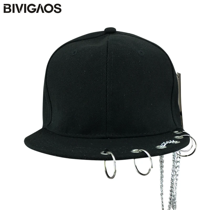 Женская мода, металлическое кольцо, железная кисточка, заклепки, бейсбольная бейсболка с колпаком, Регулируемая Повседневная панк-рок стильная цепочка, хип-хоп шляпа для мужчин и женщин