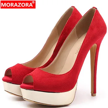 

MORAZORA 2020 large size 45 peep toe women pumps high heels platform shoes ladies summer party wedding shoes women prom shoes