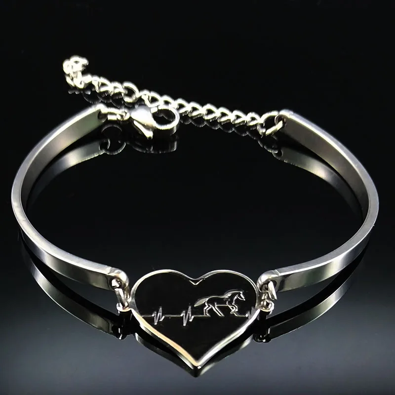 Мода Сердце лошадь браслет из нержавеющей стали для женщин серебряные цветные браслеты и браслеты ювелирные изделия браслет на манжет B18332 - Окраска металла: A