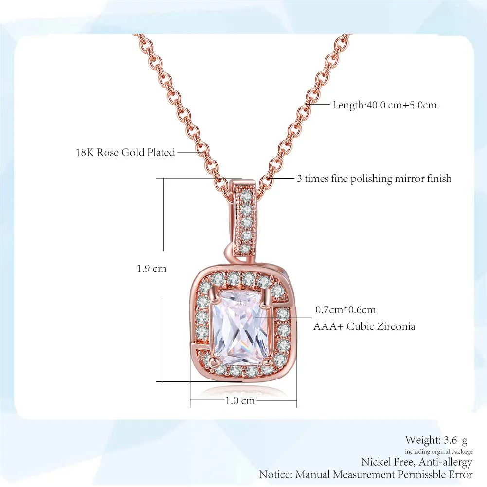 Double Fair Elegant Style Square Cut Stone Necklaces & Pendants For Women Rose Gold Color Fashion Jewelry Women's Chain DFN408