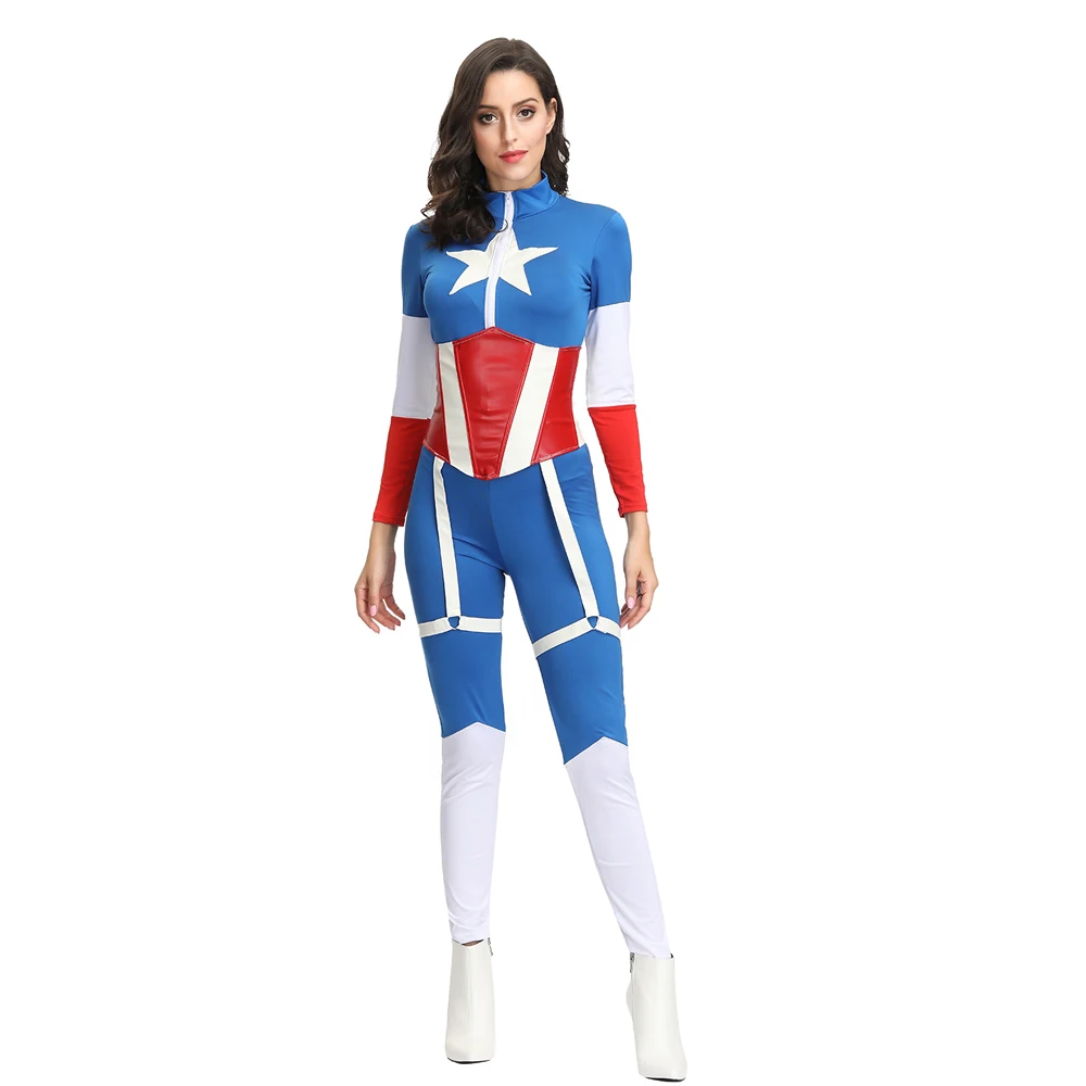 

Marvel Captain America Cosplay Costume Adult Women Halloween Captain America Jumpsuit Girls Fancy Dress Superhero Costume