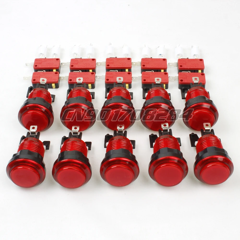 

10x New 30mm Arcade LED lights Push Buttons With Micro Switch For Arcade PC Game Joystick Mame Jamma Games Red Colors