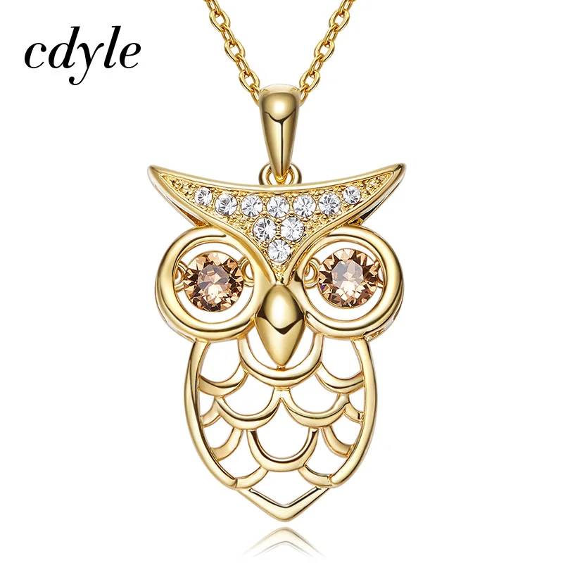 

Cdyle Embellished with crystals Pendant Australian Rhinestone Owl Shaped Trendy Luxury Gold Color Bijoux Lady New