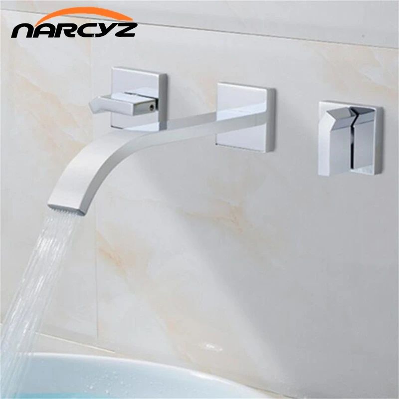 Double Handles Wall Mounted Solid Brass Basin Vessel Sink Faucet