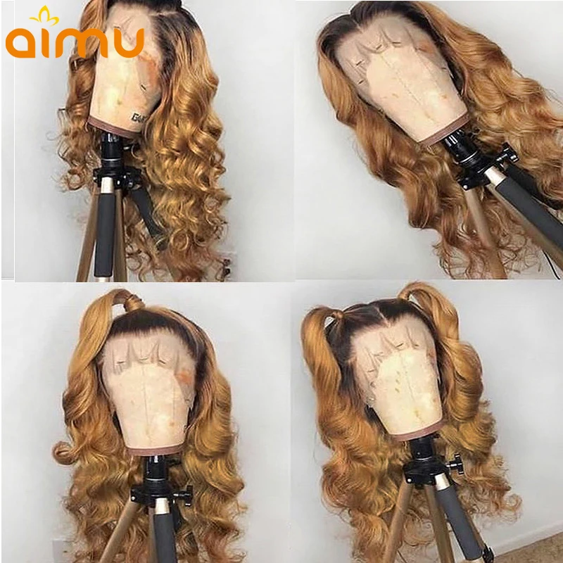 

Aimu Ombre Honey Blonde Color Water Wave 360 Lace Frontal 100% Real Human Hair Wig 18'' For Black Women Remy Brazilian Invisible