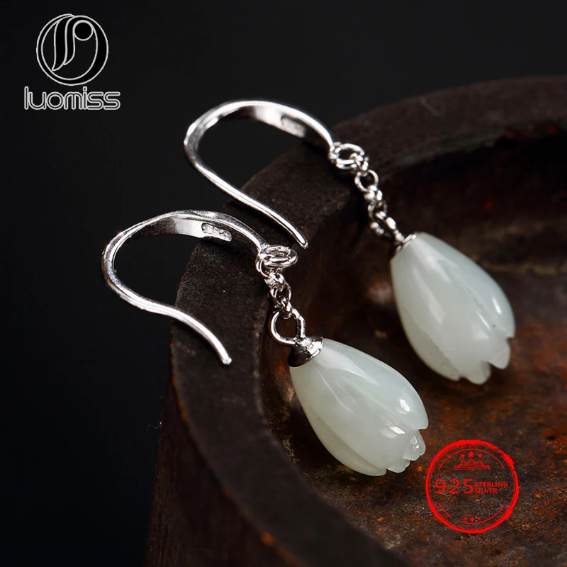 

S925 pure silver vintage inlays for women's high-end silver earrings wholesale.
