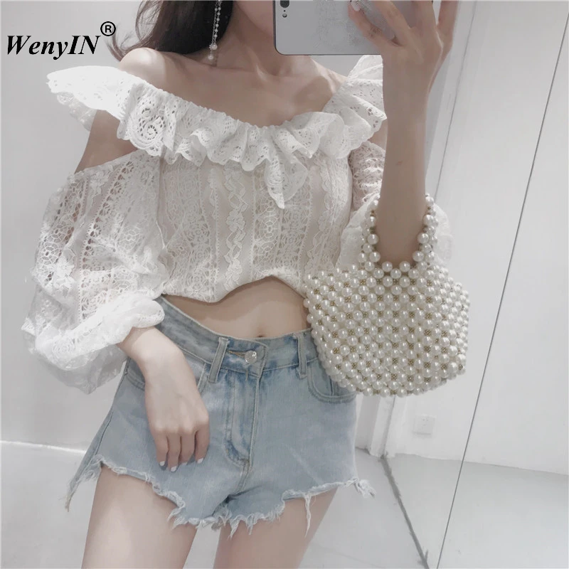 WENYIN 2018 Autumn Fashion Streetwear Sexy Slash neck Hollow Out Shoulder Ruffles Lace Blouse Women blusas Shirt Tops WY-506 |