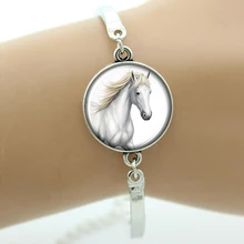TAFREE like White Horse Bracelets Glass Cabochon Dome Animal Style Fashion women Jewelry Gift for Christmas