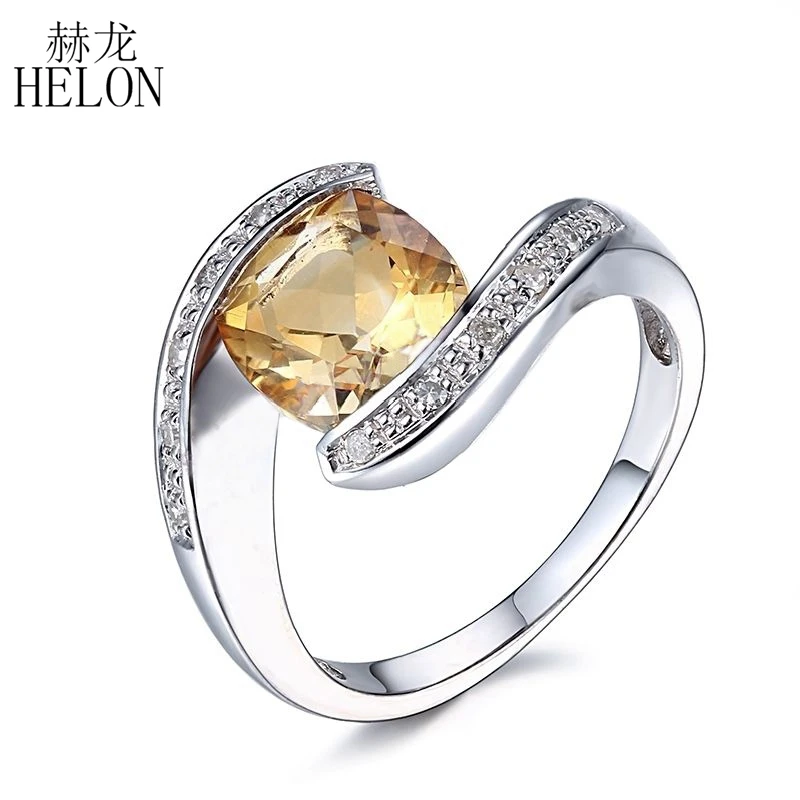 HELON Solid 10 K, белое золото, безупречная огранка 2.5CT, Настоящее натуральное цитрин, алмазное обручальное кольцо для женщин, ювелирные украшения