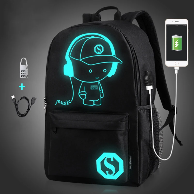 Модный рюкзак, Студенческая сумка, светящаяся анимация, школьные сумки для мальчика, usb зарядка, компьютерный рюкзак, противоугонная сумка для ноутбука