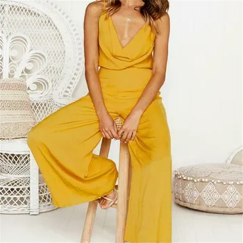 

2019 Sexy Summer Casual Female Rompers Jumpsuit Womens Spaghetti Strap Baggy V Neck Backless Overalls Playsuits Bodysuits XL