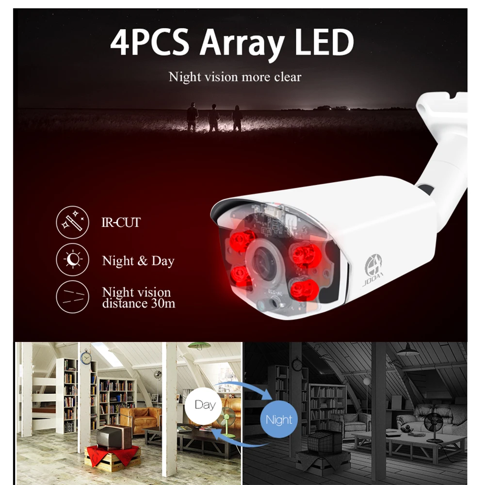 JOOAN уличная камера безопасности AHD 2.0MP 323+ V30E 4 массива светодиодов CCTV камера с OSD меню ночного видения Bullet Camare