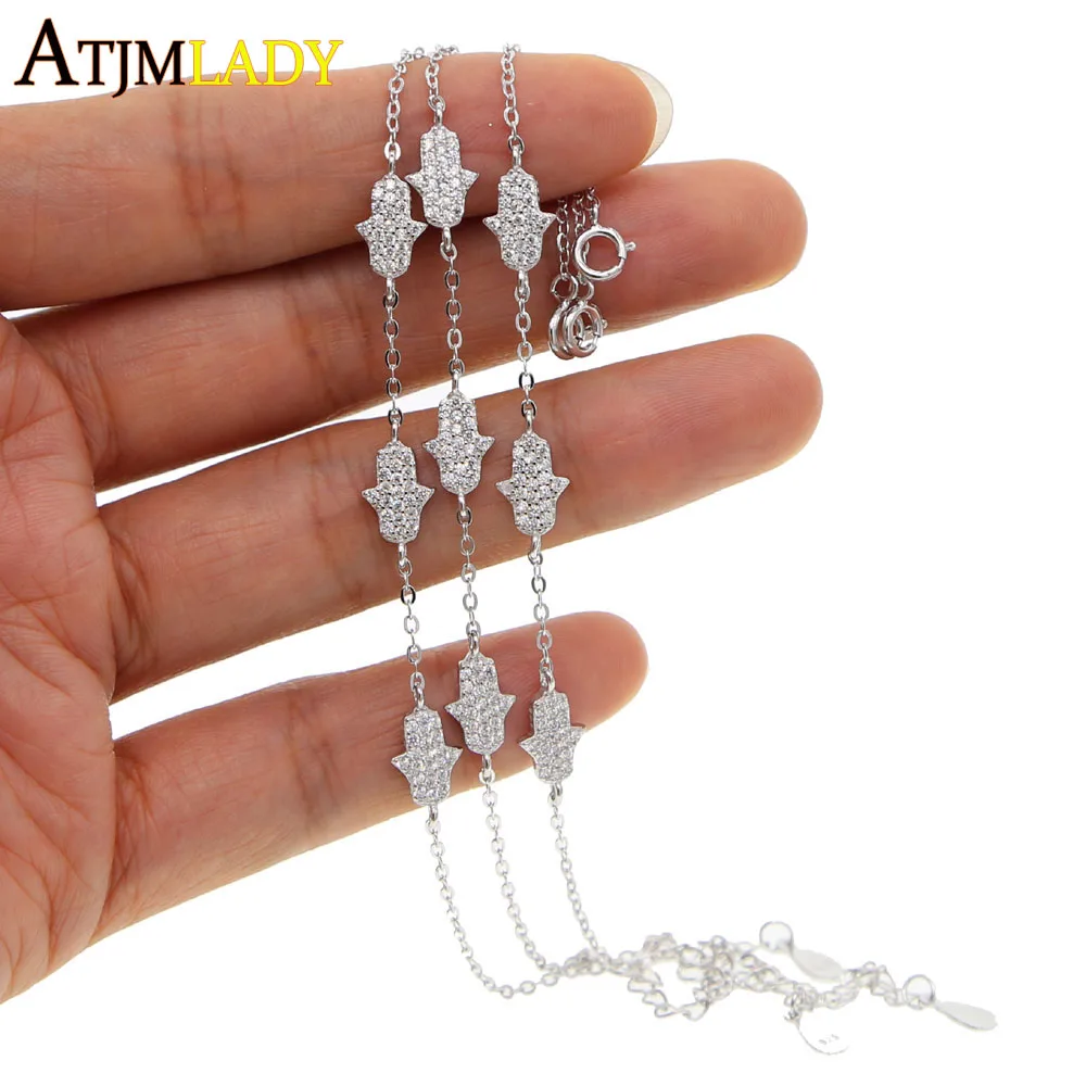 

2018 Real Sale Charm Bracelets Aaa Sparking Paved Tiny Cute Hamsa Hand Girl Women Gift 100% 925 Sterling Fatima's Bracelet