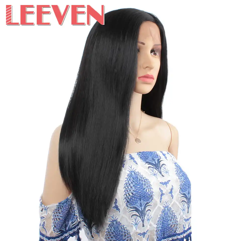 Leeven 22 Dyujmov Sinteticheskoe Sinteticheskie Volosy Na Kruzheve Parik Dlinnye Pryamye Pariki Dlya Zhenshina Pricheska Naturalnyj Chernyj Cvet Zhenskij Parik Aliexpress