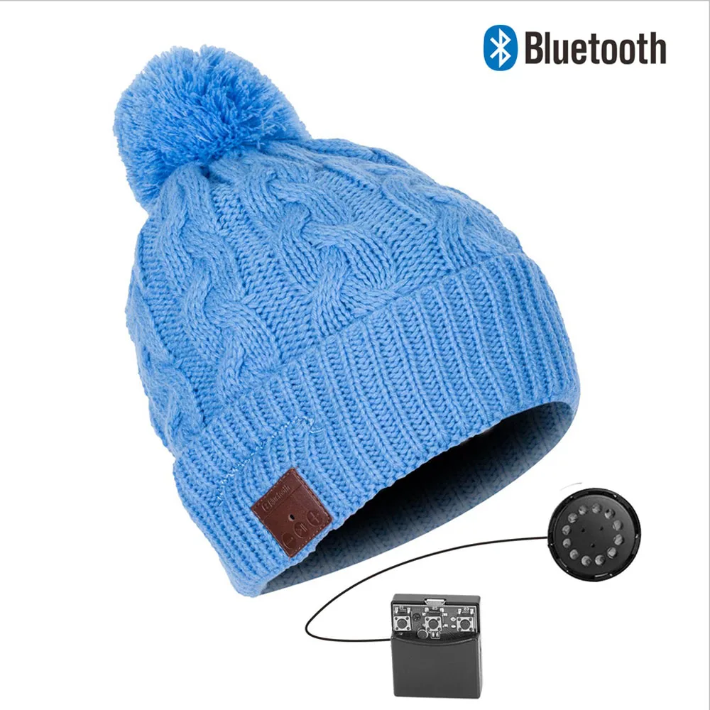 Bluetooth Beanie стерео наушники беспроводные Handsfree Skullies вязаная шапка зима спортивные головные уборы моющиеся кепки наушники Музыка Аудио - Цвет: 033B-blue