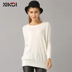 Xikoi круглым вырезом Вязание зимой белый свитер Для женщин модные рукав "летучая мышь" пуловер Женский Однотонная повседневная обувь тянуть