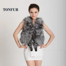 ; весна и Новинка зимы дизайн Природа Подлинная натуральная черно-бурая лиса меховой жилет наружная одежда жилет Для женщин с лисой HeadsTF0120