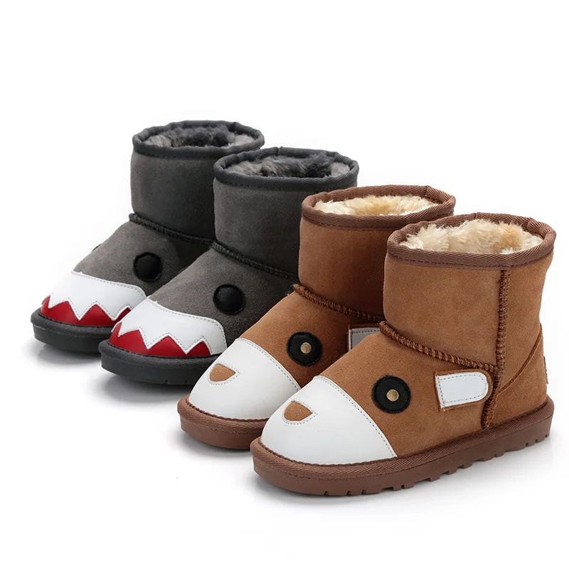 

Genuine Leather Boots for Girls Boys Cartoon Flat Shoes Children Thick Snow Boot Baby Botas Winter Toddler Kids Shoes Waterproof
