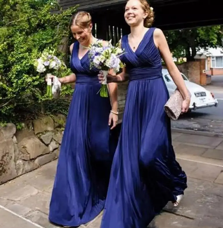 Vestidos de madrinha new chiffon sexy V neck A Line royal blue bridesmaid dress long gaun pesta dewasa cheap wedding party dress - Цвет: royal blue
