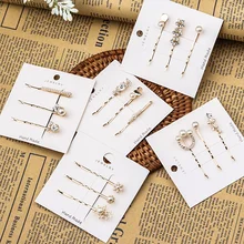 Корейские шикарные металлические заколки для волос с имитацией жемчуга, Заколки для женщин, хрустальные стразы в форме цветка, в форме сердца, заколки для волос, аксессуары для волос