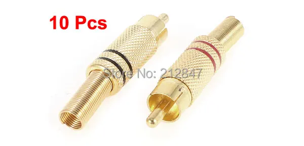 Metal Spring End to Male RCA Adapter Audio Straight Connectors Gold Tone 10pcs