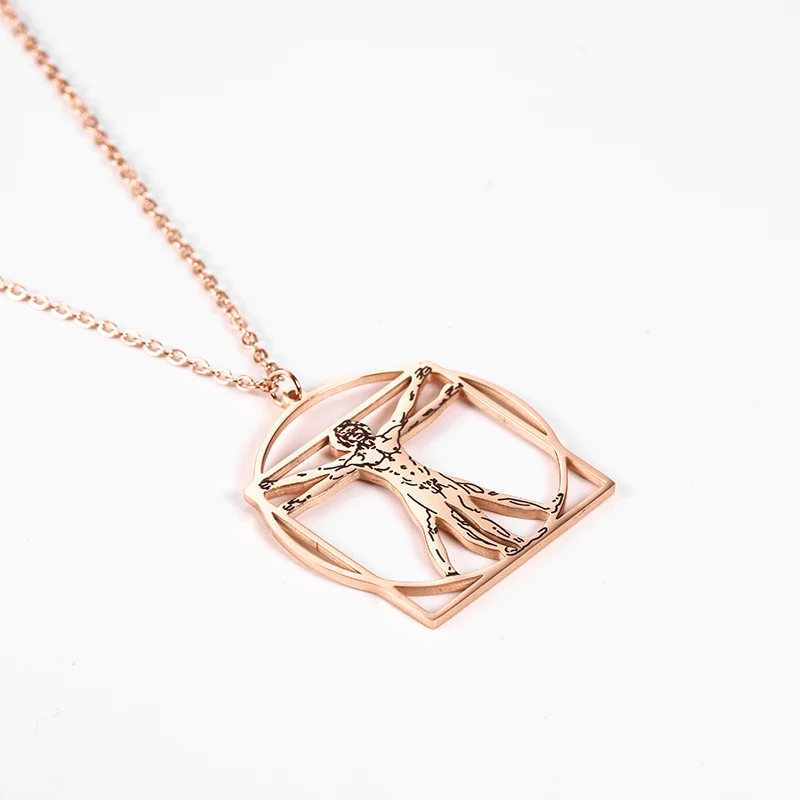 Rose Gold Витрувианский человек леонидо да Винчи ожерелье витрувиан человек подарок да Винчи ожерелье "Наука" научный подарок - Окраска металла: Rose Gold