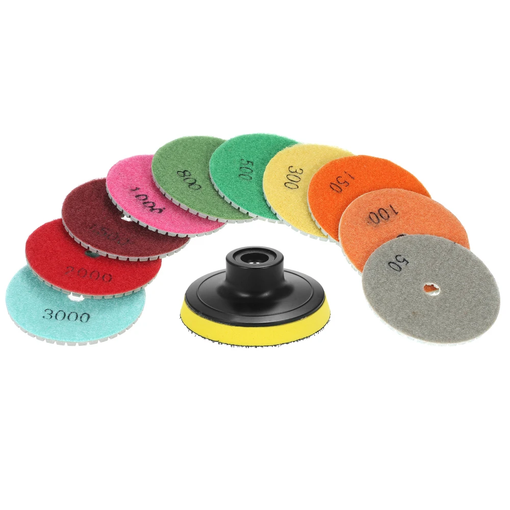 

10pcs 3" Diamond Flexible Wet Polishing Pads abrasive tool accessories Grinding Disc + 1pc Backing Pad for Marble Stone