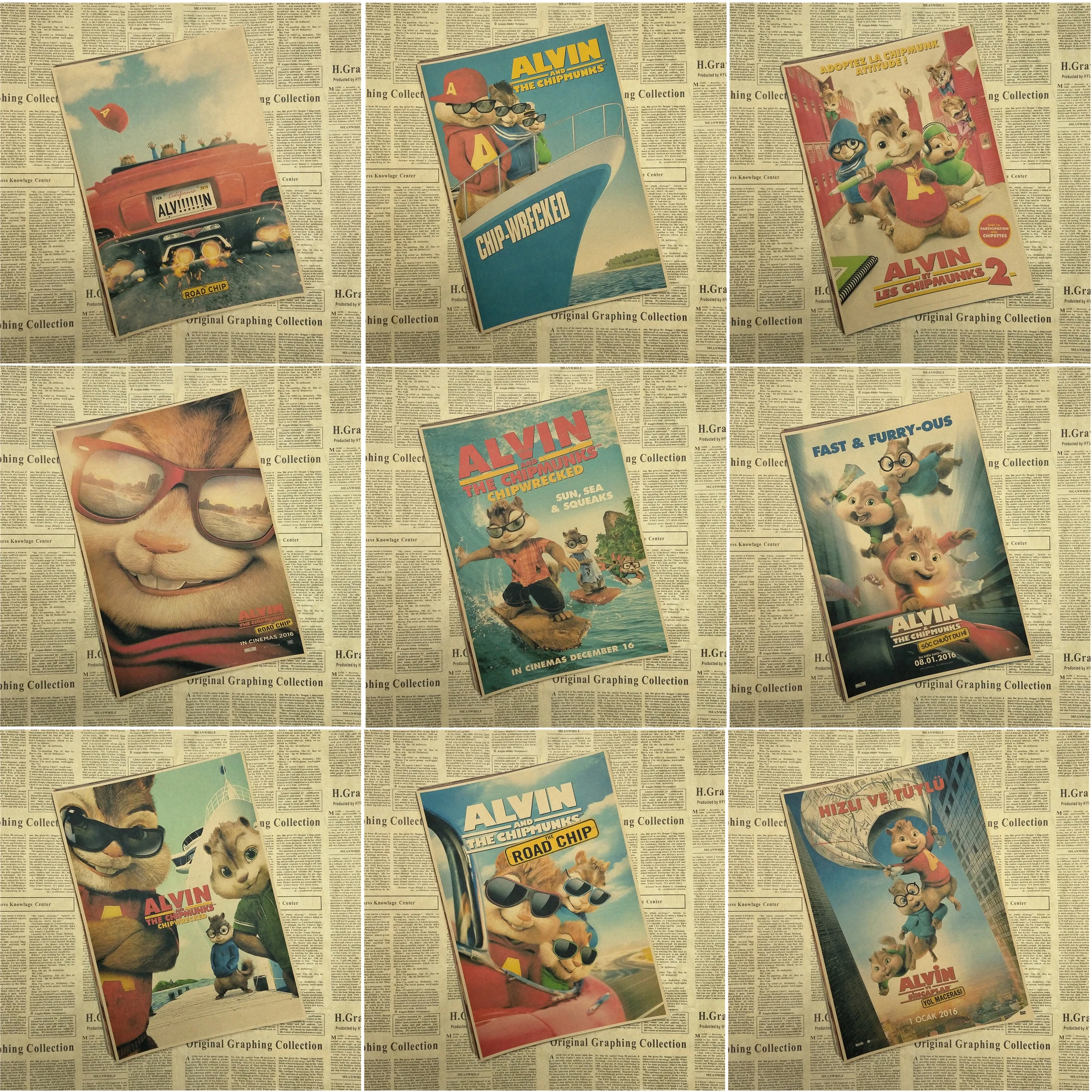 

Alvin And The Chipmunks Retro Cartoon Movie Poster Decoration Painting Core Wallpaper Mural Drawing Stickers Hang Picture Photo