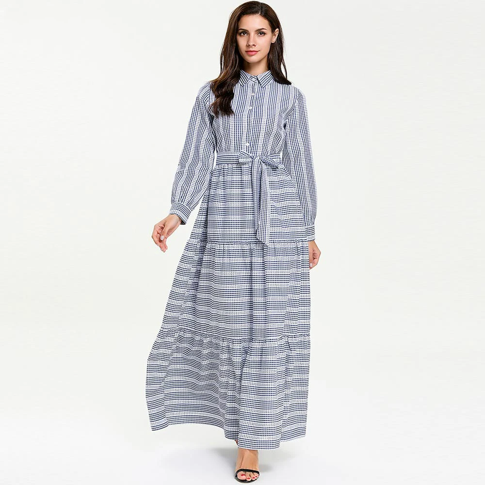 

Elegant Vintage Women Dress With Sashes Spring Autumn Shirt Dress Single Breast Feeding Lace Up High Waist Long Dresses TA7661