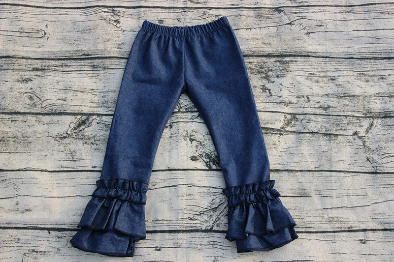 2017 New Arrived Jeans Ruffle Pants Girls Boutique Ruffle Pants Baby
