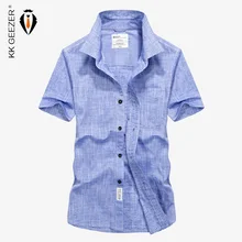 Мужская Повседневная рубашка с коротким рукавом, Хлопковая весенняя деловая офисная тонкая летняя рубашка, синие свободные инструменты для военных пота, S-4XL