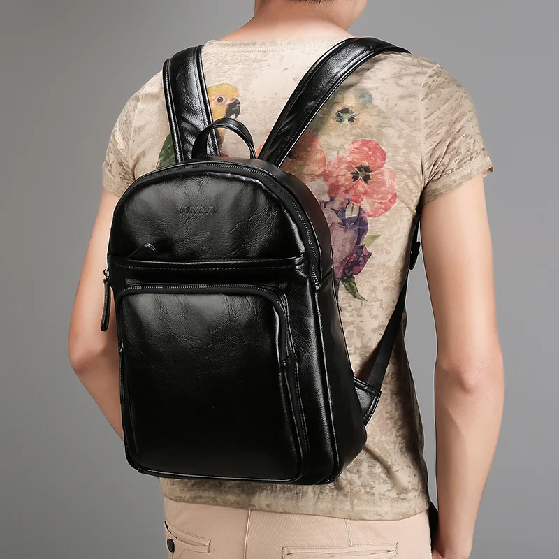  VORMOR Casual Men Backpack for School Black PU Leather Men's Business Small Backpack Bag Portable 1