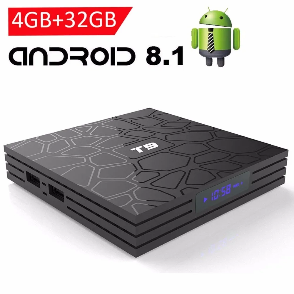 T9 4GB 64GB RK3328 четырехъядерный Смарт Android 8,1 ТВ-приставка Bluetooth 4,0 H2.65 4K 2,4 GHz/5 GHz wifi приставка медиаплеер