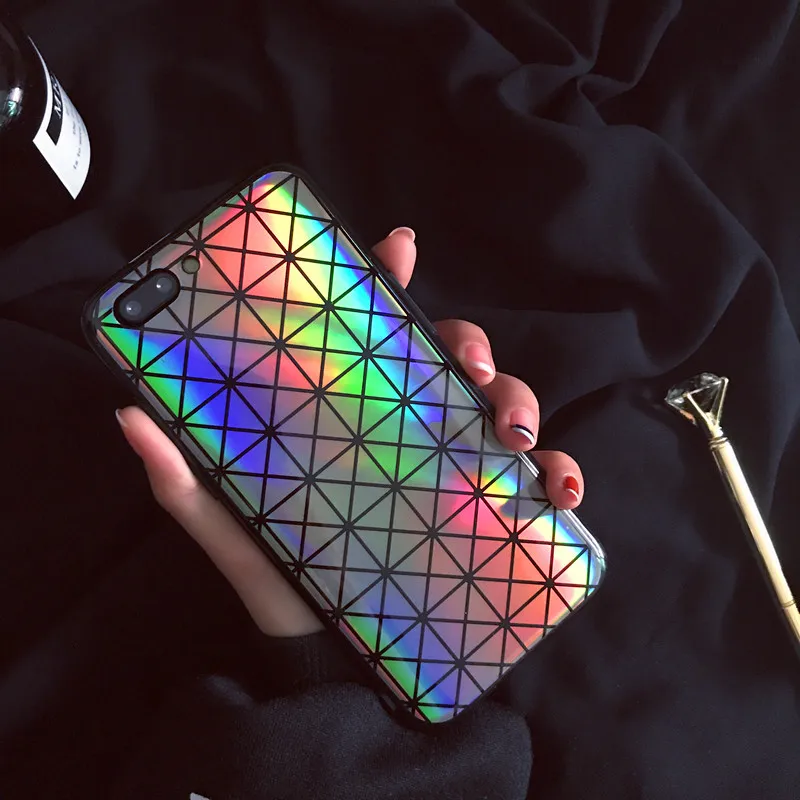 

NEW Geometric Blue Ray Rainbow Glitter Phone Case For iPhone 7 X Cool Colorful Soft Silicone Back Cover For iphone 8 6 S 6S Plus