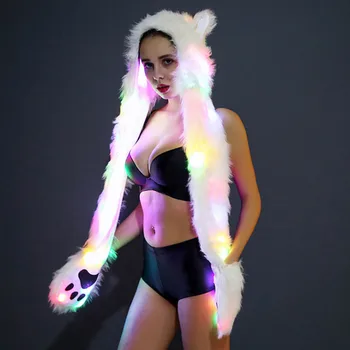 

Winter Warm LED Color Changing Animal Paws Hat Hoods Gloves Scarf Costume Warm Earmuff Animal Cap with Scarf Glove