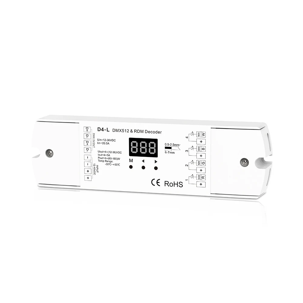 

PWM dimmer 4 channel driver RGBW/RGB DMX512 & RDM decoder with Push Switchs for DC12-24V led strip light PWM dimmer 5A driver