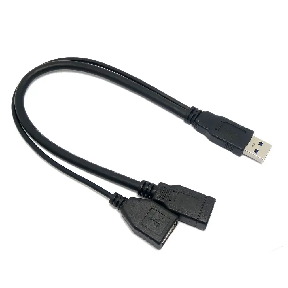 Удлинительный кабель черного цвета с USB 3 0 папа на два разъема мама