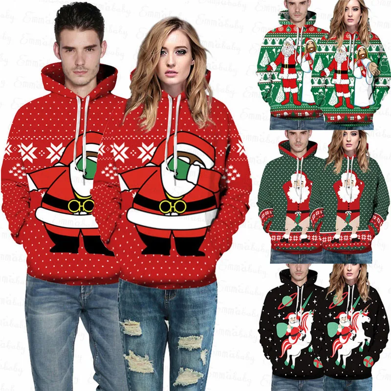 

Unisex Winter Casual Christmas Hoodie Warm Pullover Fleece Sweatshirt Hooded Coat Christmas Sweatshirt