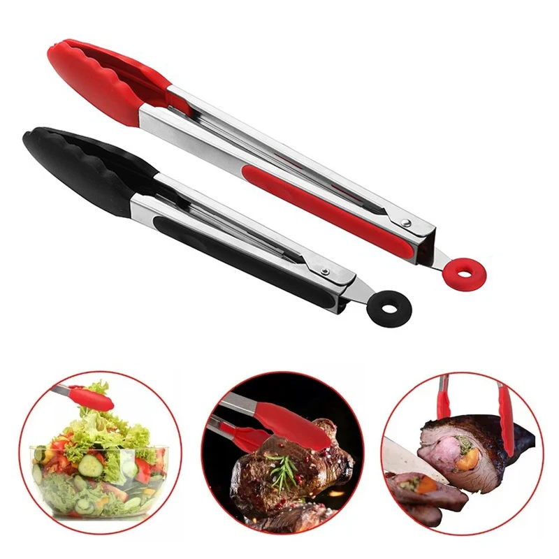 Silicone Kitchen Tongs BBQ Grilling Tongs Bread Food Salad Serving Tongs Clip Barbecue Cooking Tongs BBQ Tools Kitchen Utensils (2)
