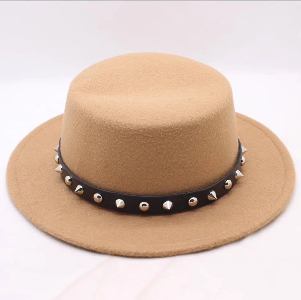 SUOGRY Boater Flat Top Hat For Men's Women Winter Auturmn Felt Wide
