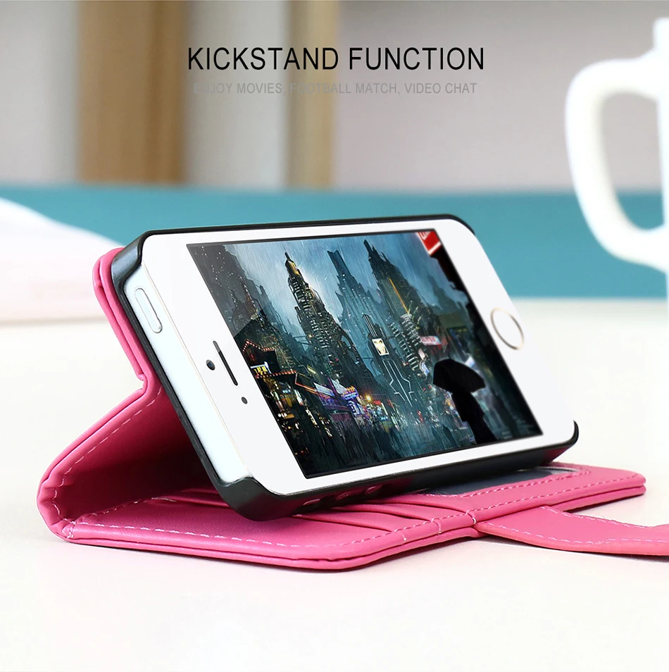 KISSCASE Wallet Pouch Style Flip Leather Case For iPhone 6 6S Plus 5 5S SE 5C 4 4S Photo Frame + Card Slots Stand Magnetic Cover (7)