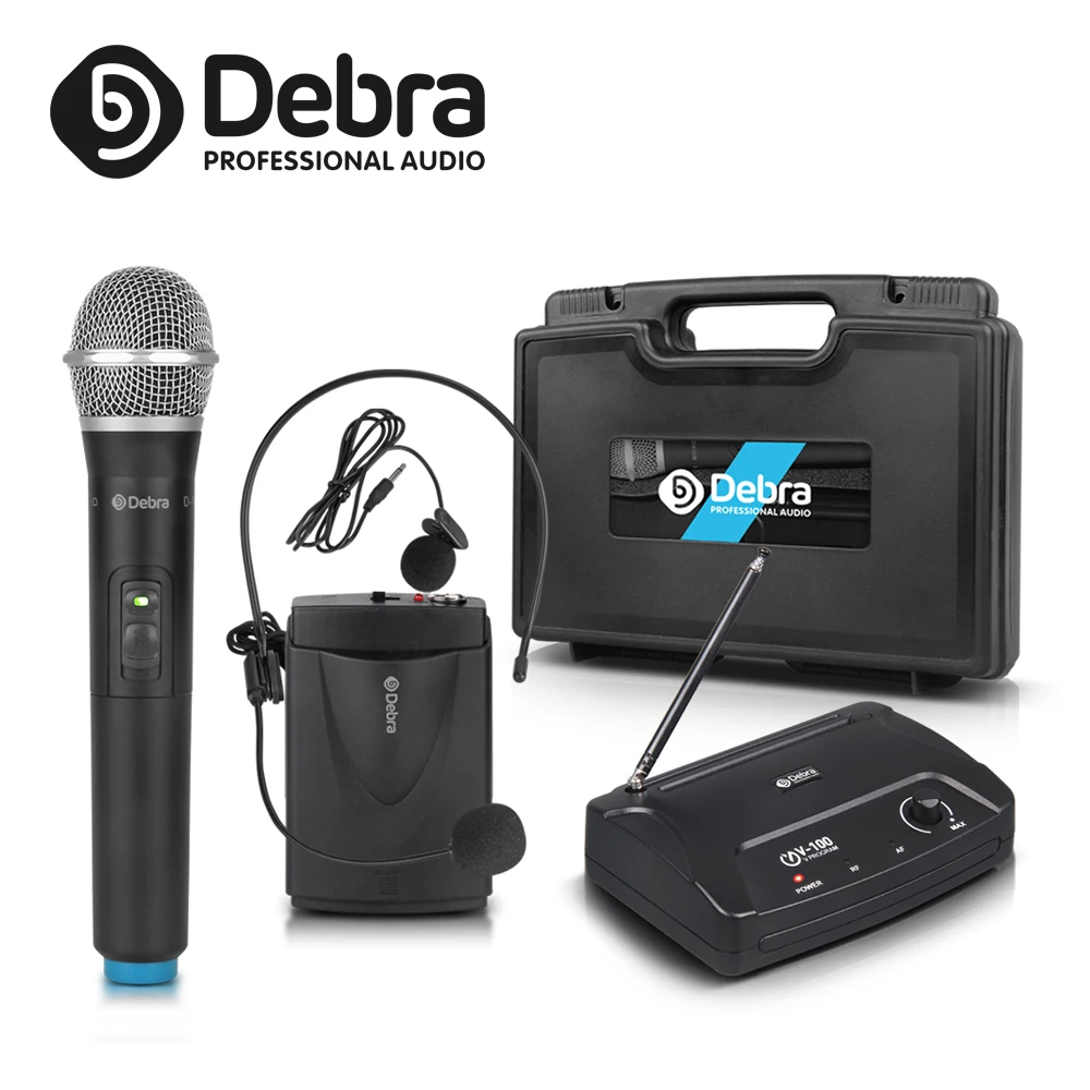 

Debra Audio V-100 VHF Wireless Microphone Mic System With Portable Case with HandHeld or Lavalier & Heatset for karaoke