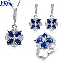 [XF800] подходят сапфир комплект ювелирных изделий, 925 стерлингового серебра синий драгоценный камень кулон ожерелье и серьги из натурального разноцветного/кольцо для Юбилей подарок R13